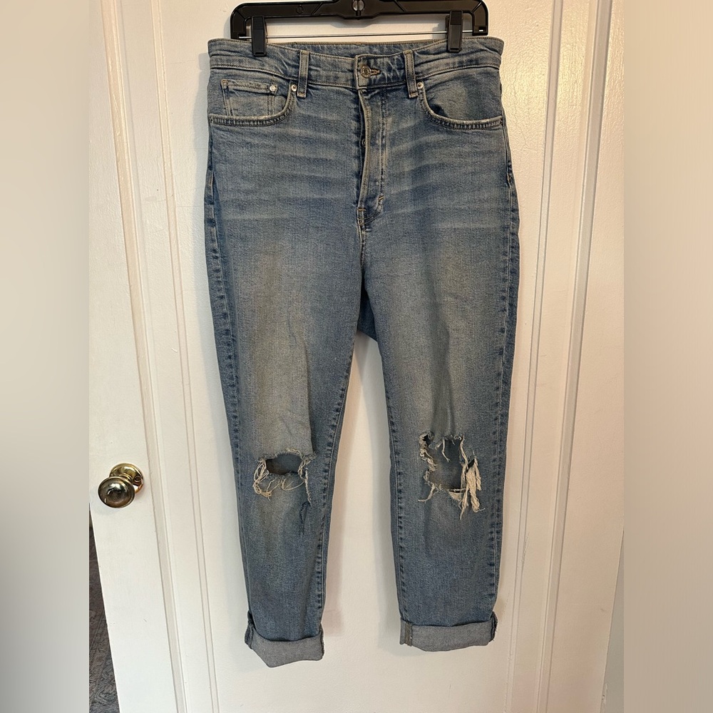 Mid-Rise Distressed Mom Jeans